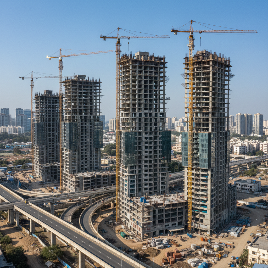 Modern residential and commercial building construction site